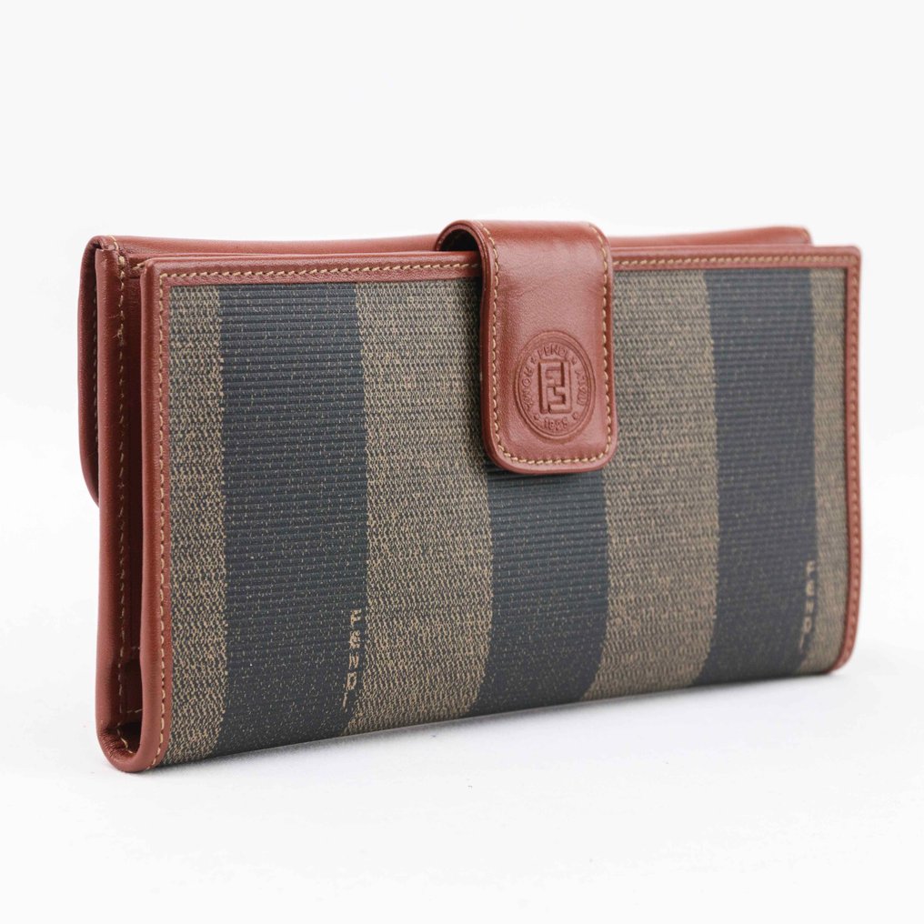Fendi Tobacco Pequin Stripe Canvas Long Flap Wallet Wallet auction online Catawiki
