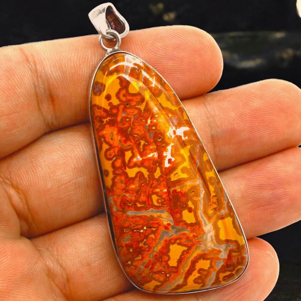 Vild Agat Vidundersten - Sjælden Geode-skive - 925 Sølv Vedhæng - Højde: 61 mm - Bredde: 30 mm- 36.3 g #1.0