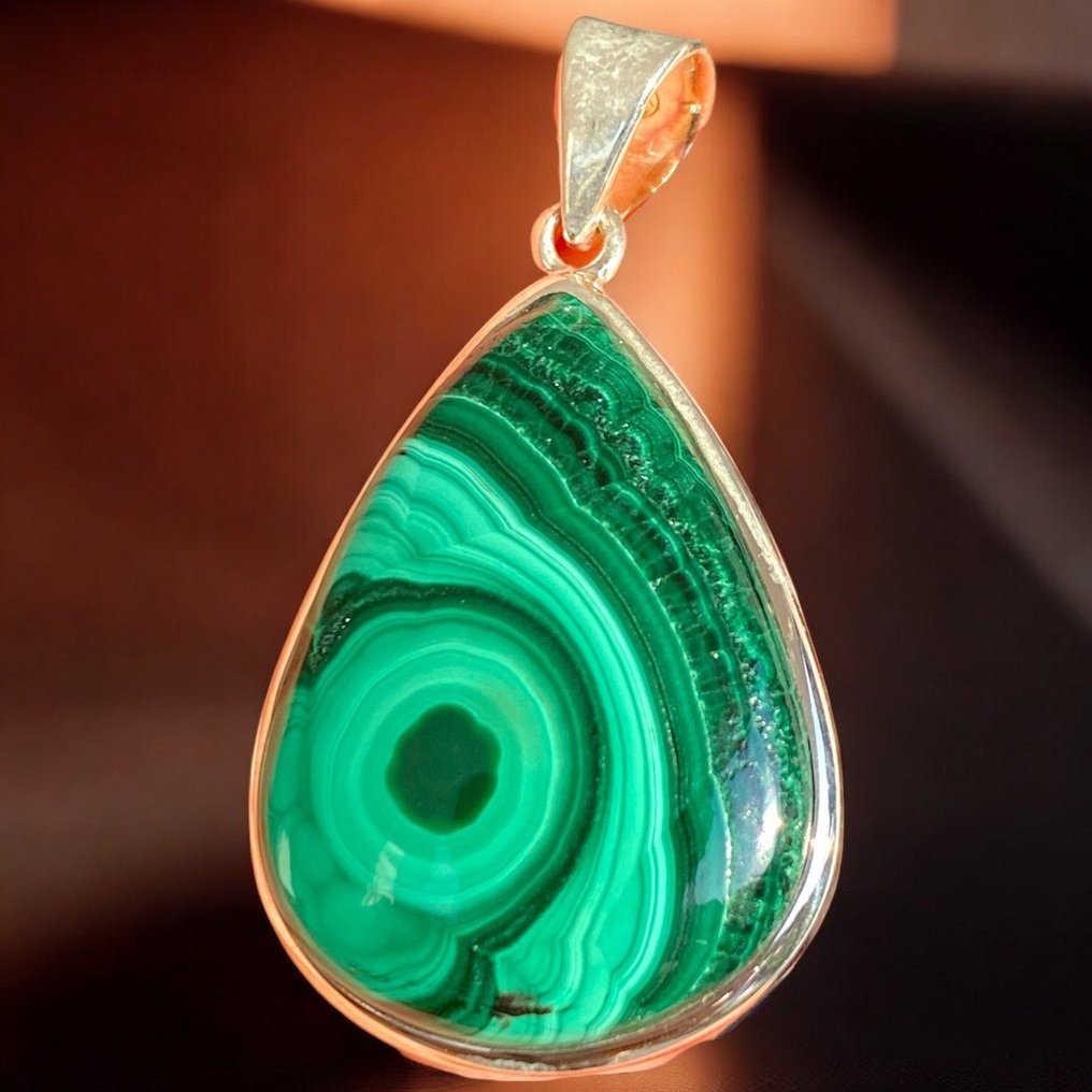 Μαλαχίτης ασημένιο κρεμαστό - Μαλαχίτης κατάπτωση - Αποκλειστικό ιταλικό κόσμημα. - Ύψος: 48 mm - Πλάτος: 27 mm- 17 g #1.0