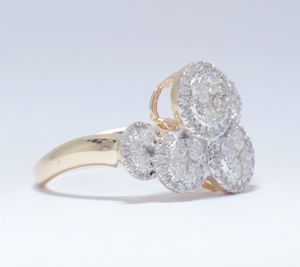 Βραδινό δαχτυλίδι - 14 καράτια Κίτρινο χρυσό -  0.98ct. tw. Διαμάντι (Φυσικό) - Cluster Set Cloud Ring #1.0