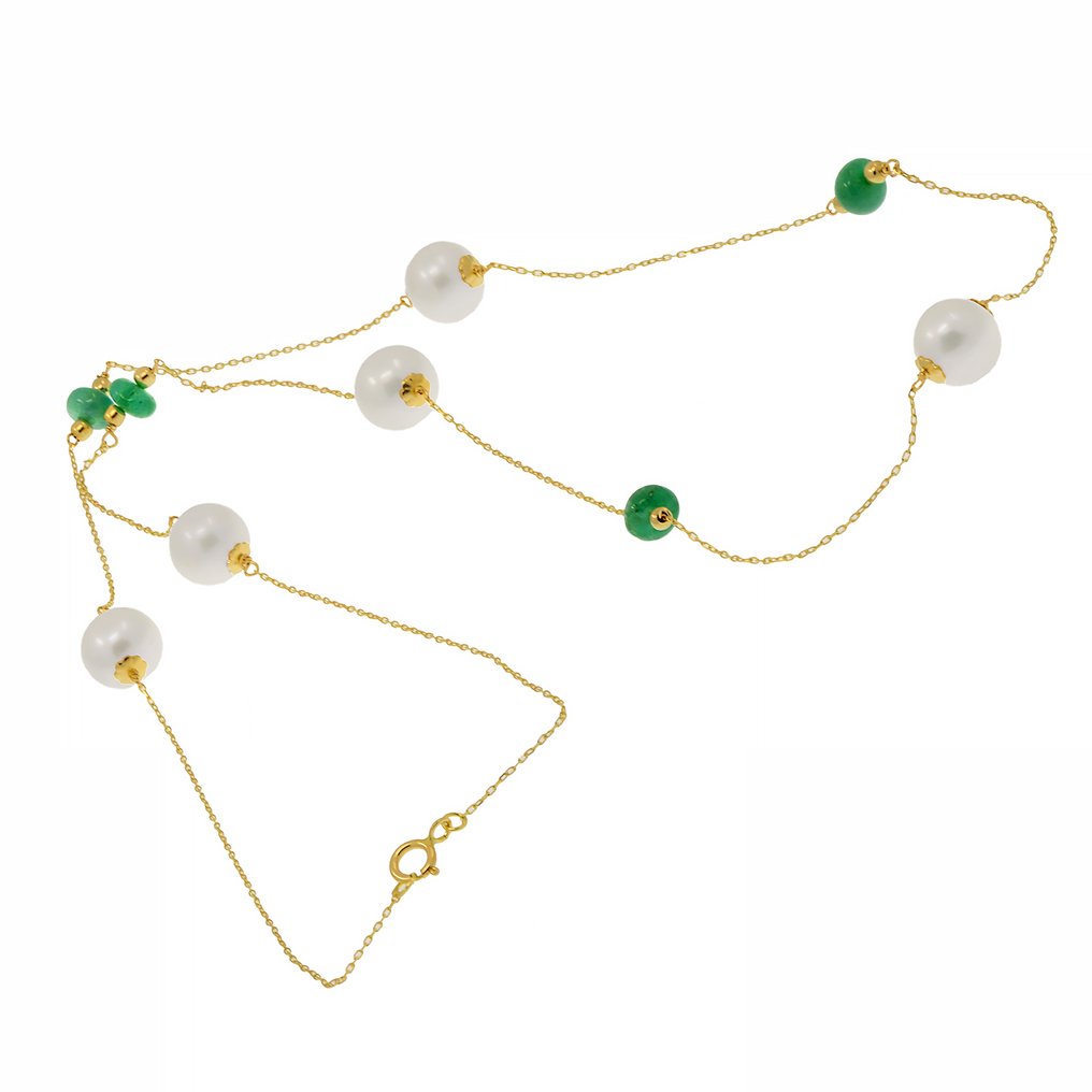 Zonder Minimumprijs - Halsketting - 18 karaat Geel goud Parel - Smaragd #2.1