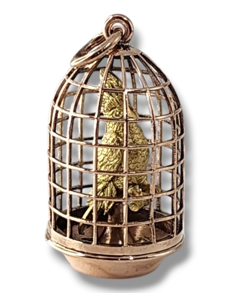 吊坠 - 14K包金 黄金, 帝俄时期,56k黄金蛋形吊坠配鹦鹉 #3.2