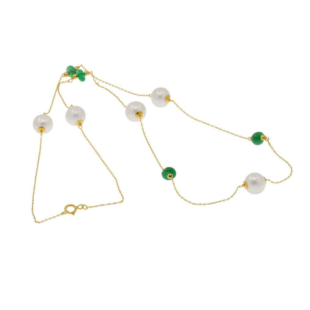 Zonder Minimumprijs - Halsketting - 18 karaat Geel goud Parel - Smaragd #1.0