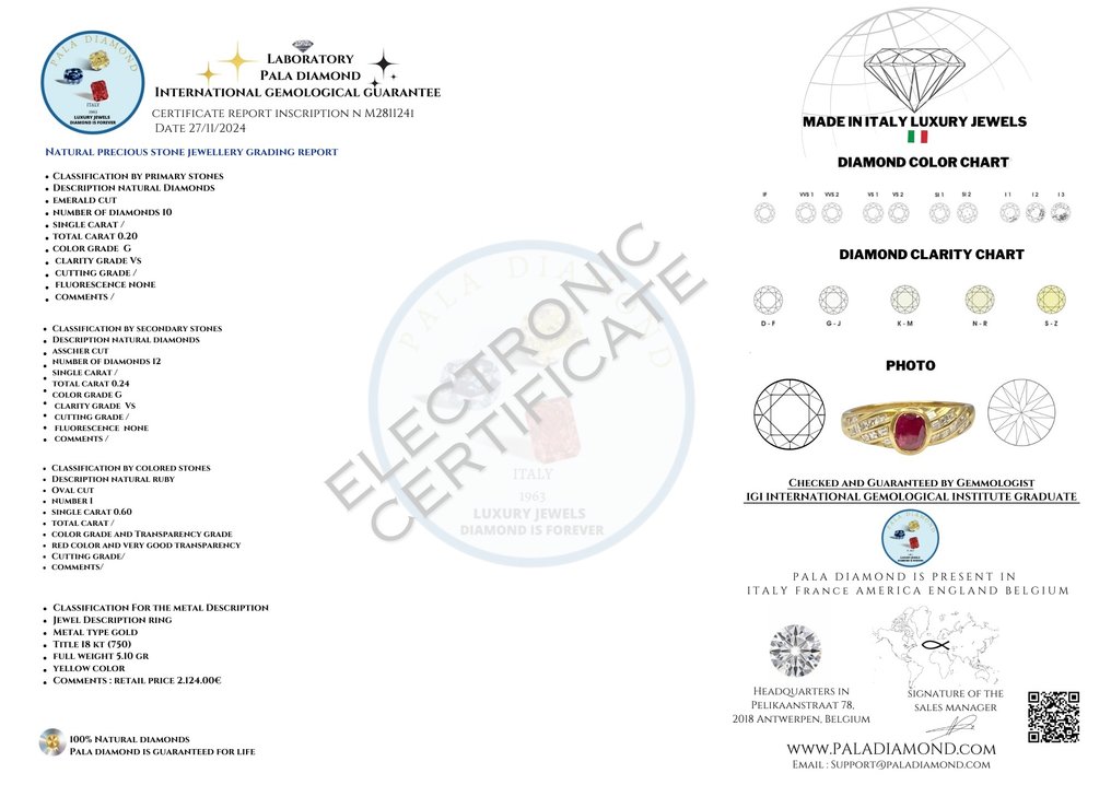 Pala Diamond - 戒指 - 18 克拉 黃金 - 1.04ct. tw. 鉆石 (天然) - 紅寶石 - 精彩的红宝石 #1.0
