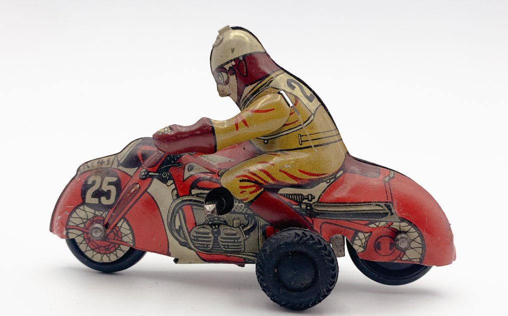Huki - Huki Tinplate & Clockwork Penny -lelumopo ratsastajalla, kilpailunumero 25, ilman pakkausta. - Vieteritinalelu - 1950-1959 - Saksa #1.0