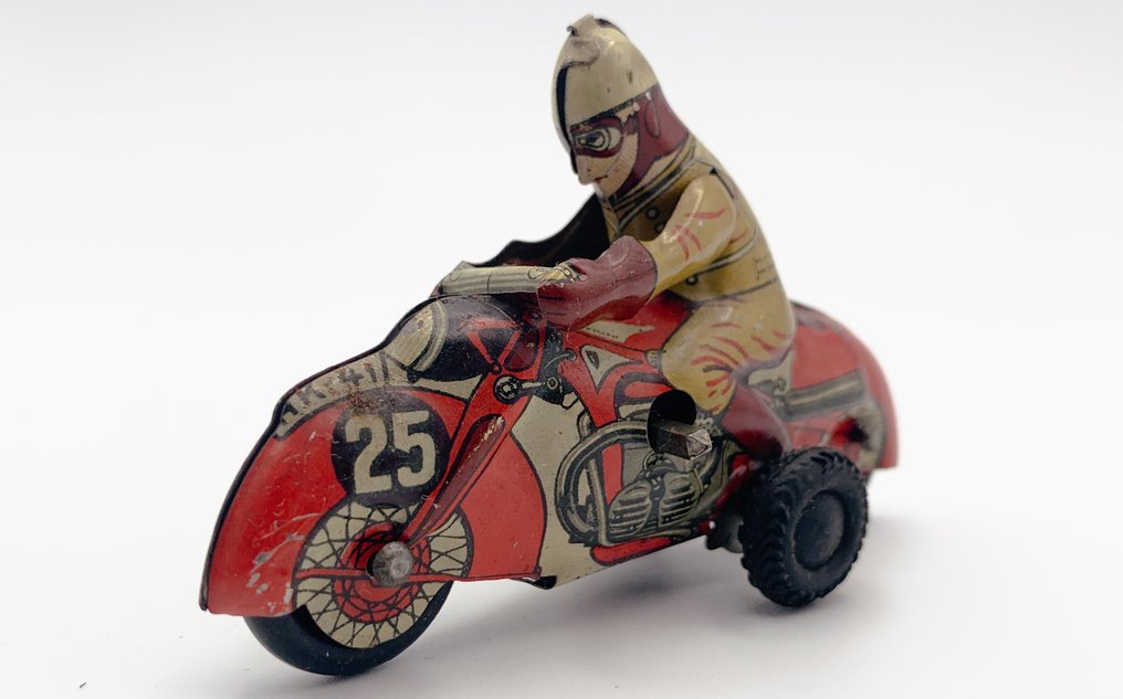 Huki - Huki Tinplate & Clockwork Penny -lelumopo ratsastajalla, kilpailunumero 25, ilman pakkausta. - Vieteritinalelu - 1950-1959 - Saksa #2.1