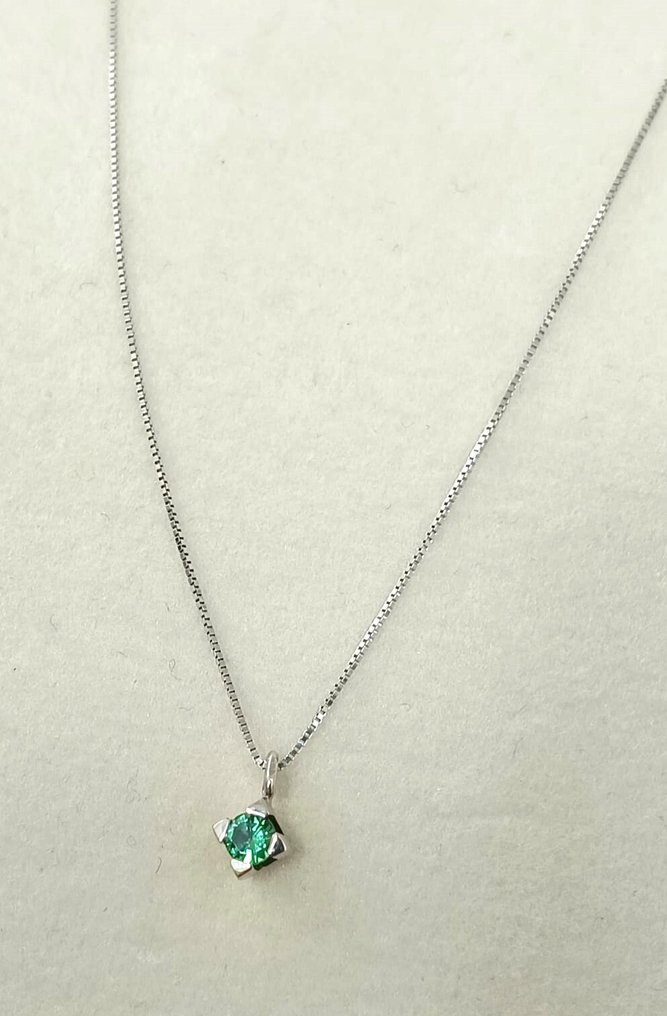 沒有保留價 - 頸鏈 - 18 克拉 白金 祖母綠 #1.0