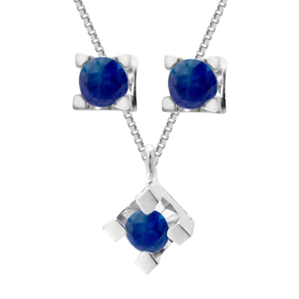 No Reserve Price 2 piece jewellery set 18 kt. White gold 0.45ct. tw. Sapphire auction online Catawiki