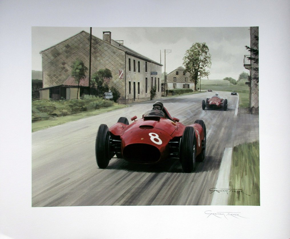 Lancia-Ferrari #8 Peter Collins first win in Spa/Franchorchamps 1956 - Giclée Print published from a gouache painting - Lancia/Ferrari #1.0