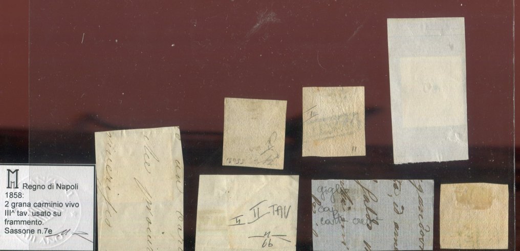 Αρχαία ιταλικά κράτη - Νάπολη 1858/1860 - Όμορφη επιλογή των αξιών του Βασιλείου της Νάπολης, συμπεριλαμβανομένου ενός ψεύτικου για απάτη. - Sassone 4a, 5a, 6b, 7e, 9, 11, F13 -Falso del 6° tipo- #1.0