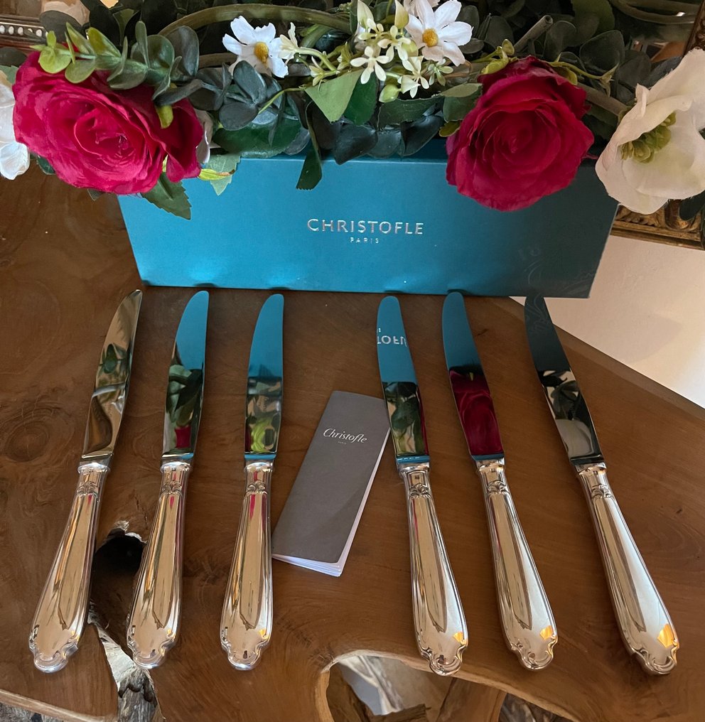 Christofle - Couteau de table - Ensemble de 6 couteaux à dîner modèle Pompadour - Métal argenté #1.0