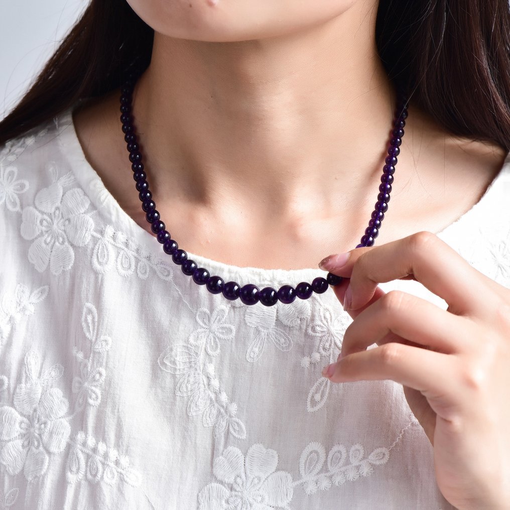 Χωρίς κράτηση - Πιστοποιημένο ALGT - Φυσικό και αποκλειστικό κολιέ από αμέθυστο - Υπέροχες μωβ αποχρώσεις- 34.57 g #1.0