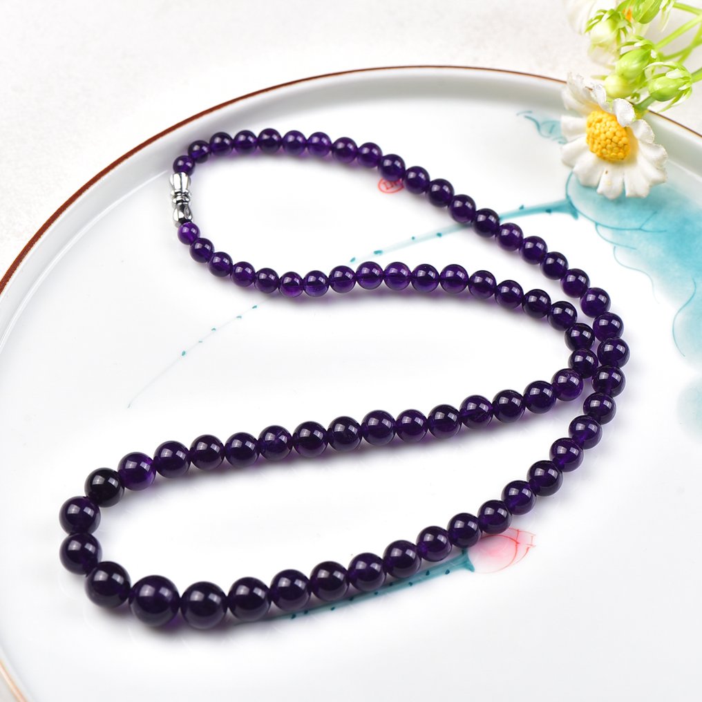 Ei varaushintaa - ALGT-sertifioitu - Luonnollinen ja eksklusiivinen ametistikaulakoru - Upeat violetit sävyt- 33.15 g #1.0