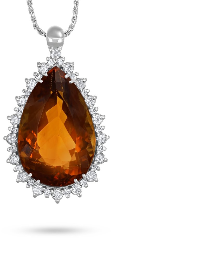 Colar com pingente - 18 K Ouro branco -  21.42ct. tw. Citrino - Diamante #3.2