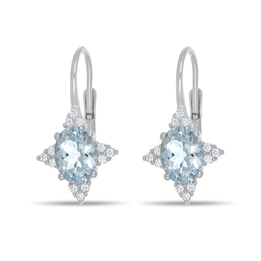 耳环 - 18K包金 白金 - 2.42ct. tw. 海蓝宝石 - 钻石 #1.0