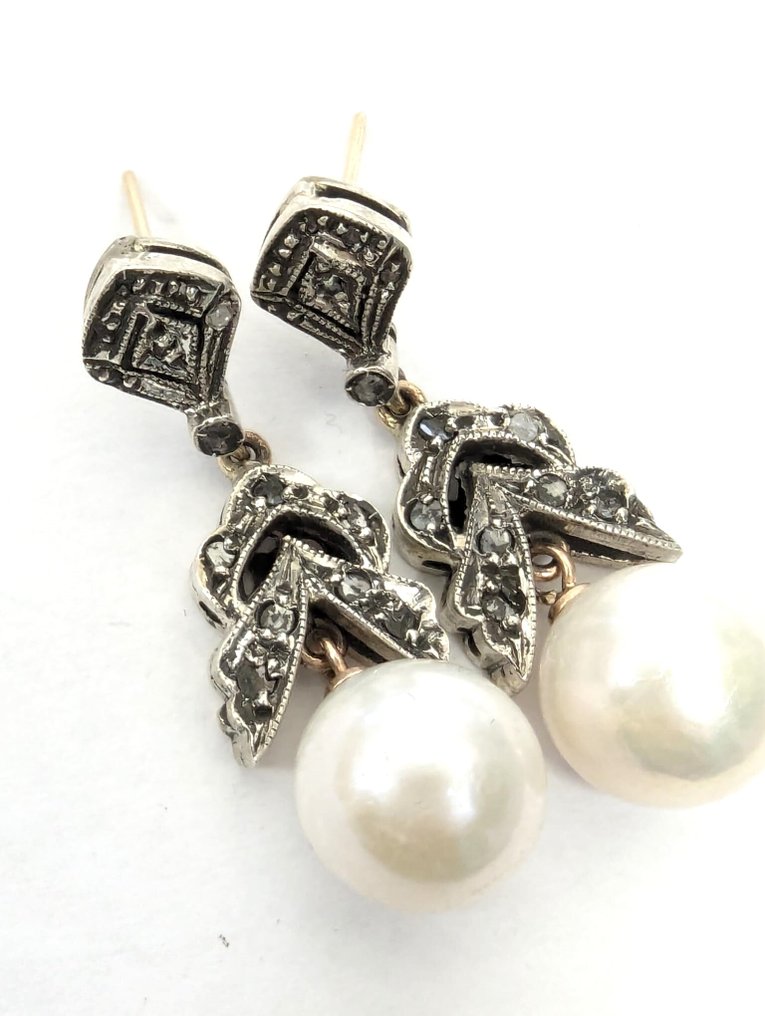 Senza prezzo di riserva - Orecchini - 9 kt Oro giallo, Argento Perla - Perla #1.0