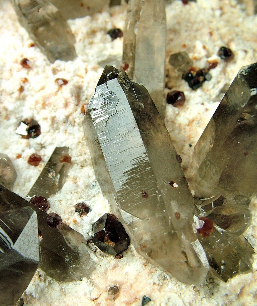 CW1355 Grande campeão de Quartzo fumê com Spessartina Cristais sob matriz - Altura: 135 mm - Largura: 220 mm- 3060 g - (1) #2.1