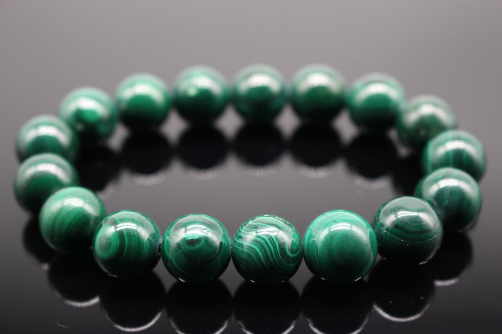 ***无底价*** 孔雀石 - 力量手链 - 9.7毫米 - 天然石材 - Heiling Properties - 长19.4厘米- 36.7 g - (1) #2.1