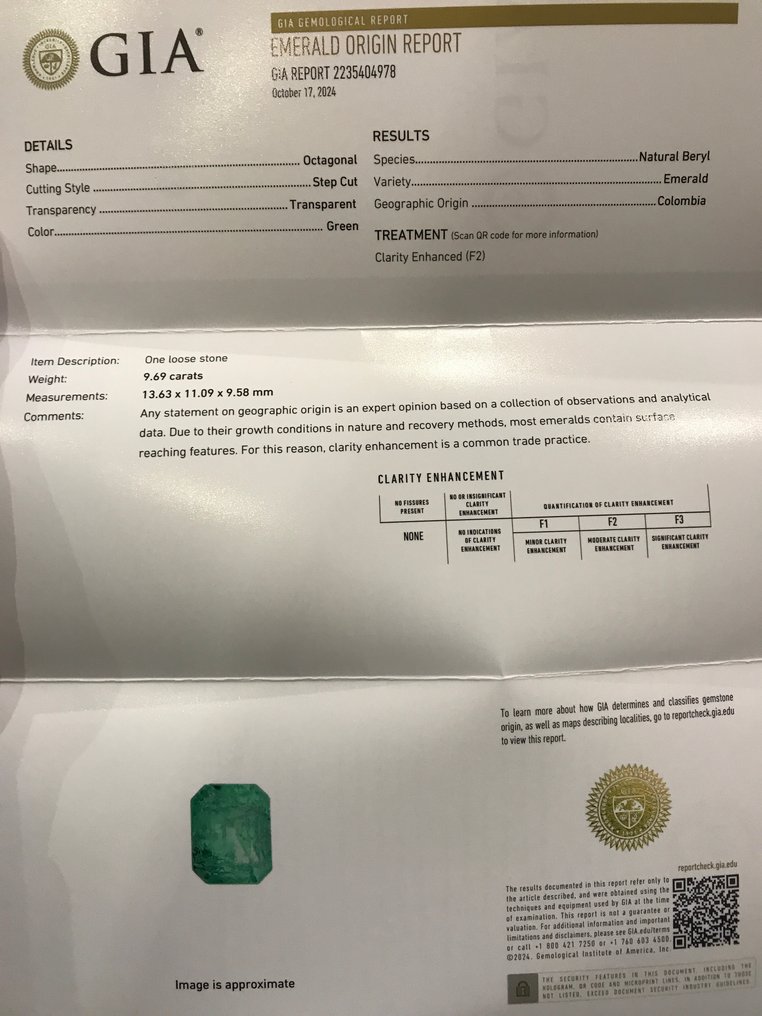 1 pcs Grön Smaragd - 9.69 ct - Gemological Institute of America (GIA) #2.1