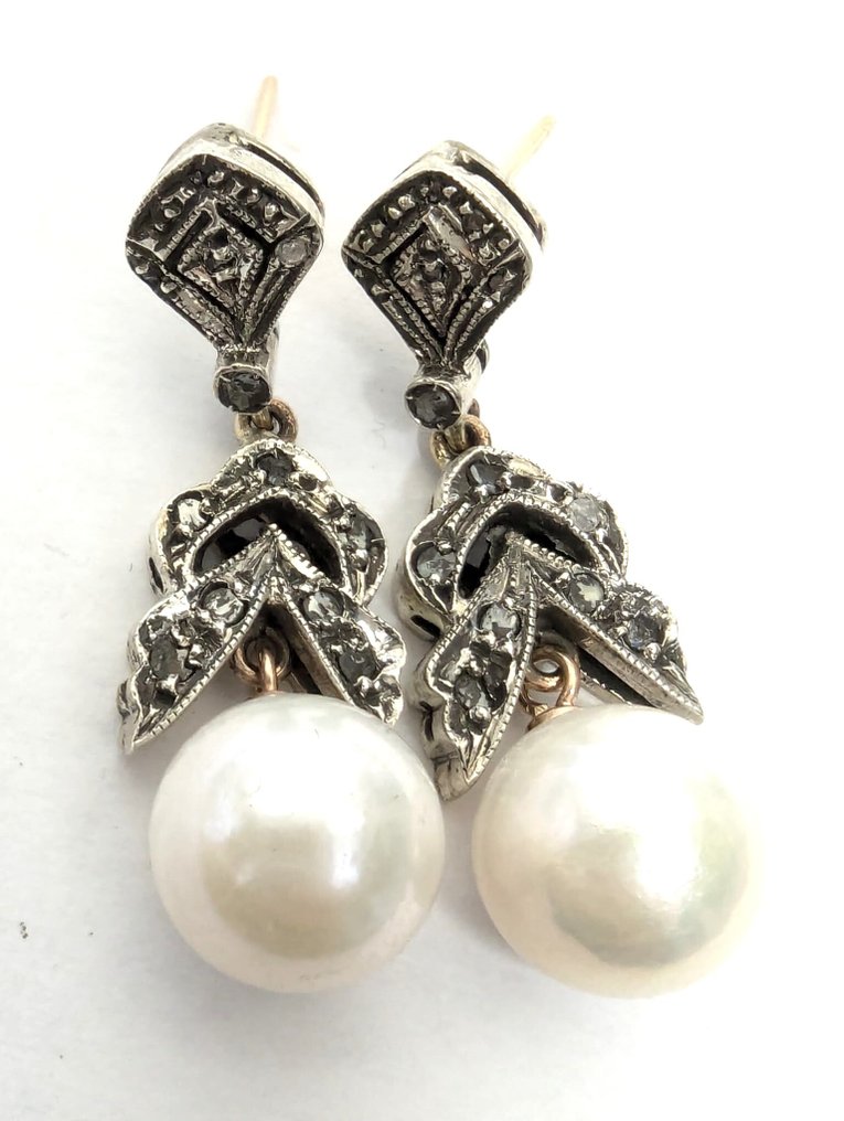 Senza prezzo di riserva - Orecchini - 9 kt Oro giallo, Argento Perla - Perla #1.0