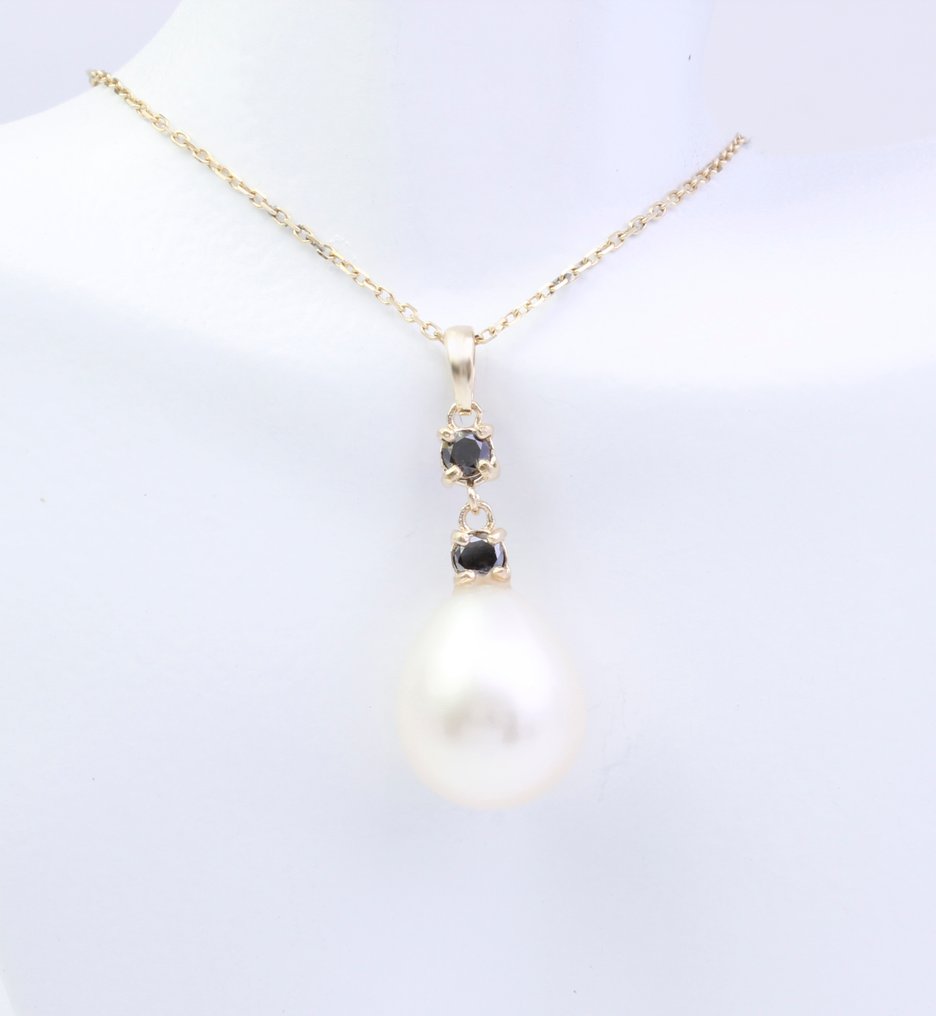 没有保留价 - 项链 - 14K包金 黄金 珍珠 - 钻石 #1.0