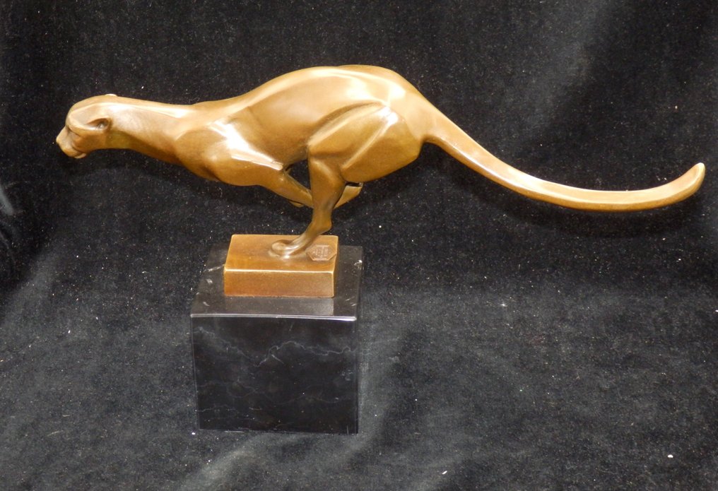 Skulptur, Grote bronzen Art Deco Jaguar - 20 cm - Bronze, Marmor - 2022 #1.0