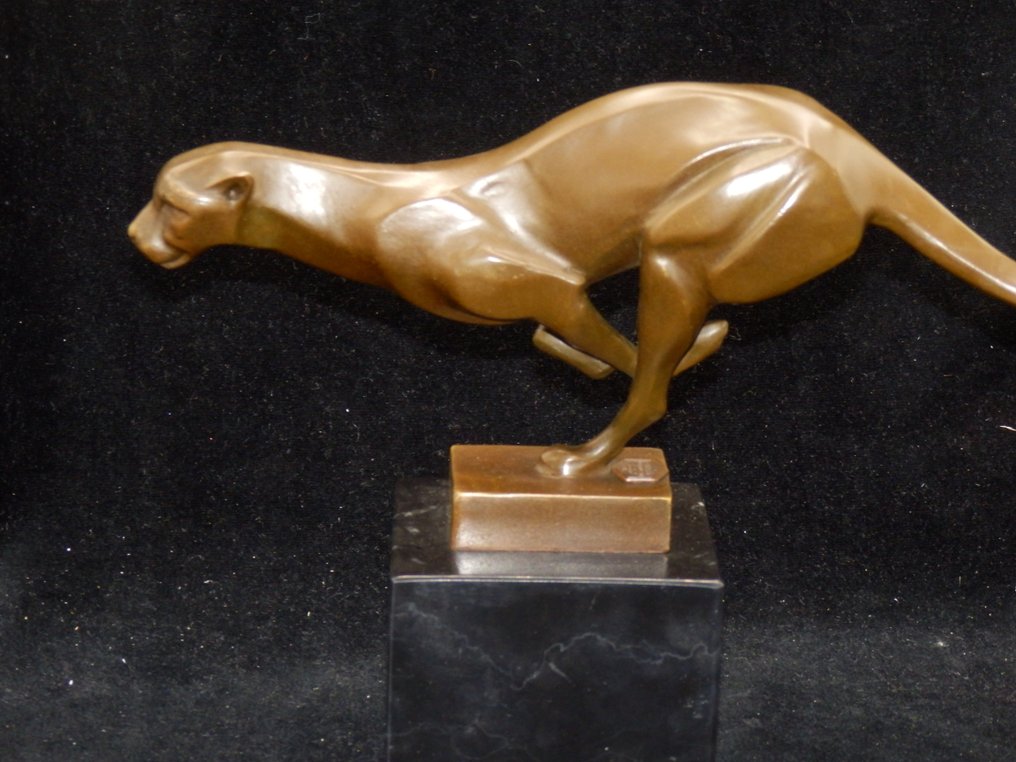 Skulptur, Grote bronzen Art Deco Jaguar - 20 cm - Bronze, Marmor - 2022 #1.0