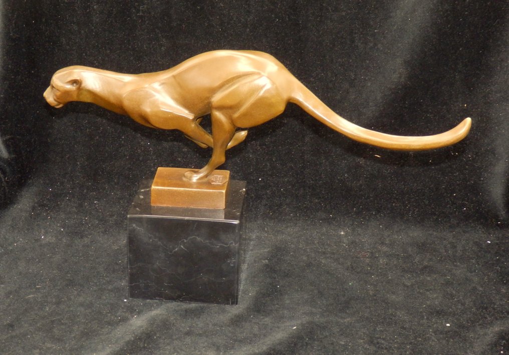 Skulptur, Grote bronzen Art Deco Jaguar - 20 cm - Bronze, Marmor - 2022 #3.2
