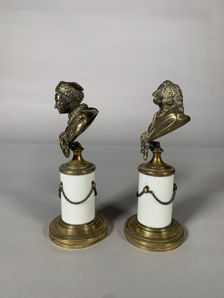 Sculpture, Voltaire et rousseau - 20 cm - Bronze, Porcelain #3.2