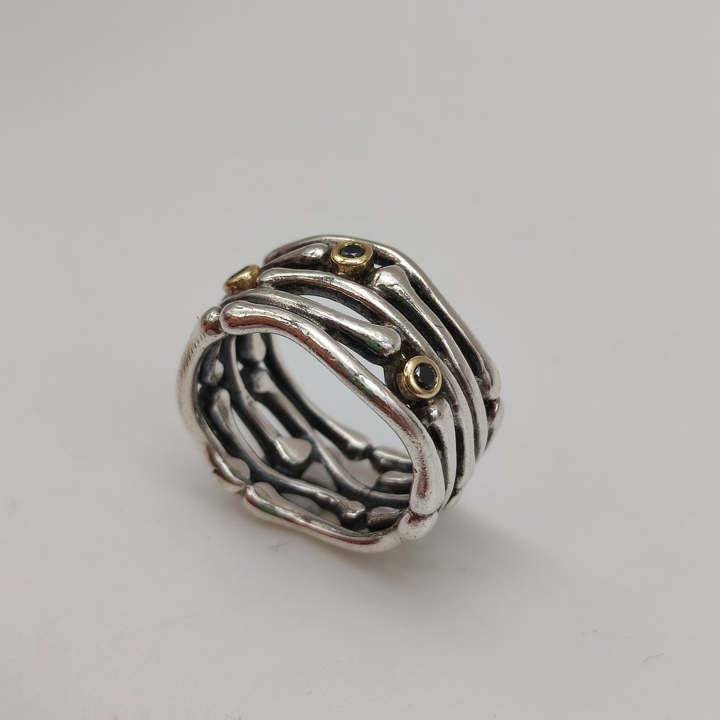 No Reserve Price Pandora Ring Funny Bones 14 kt. Silver Yellow gold Diamond Lab grown auction online Catawiki