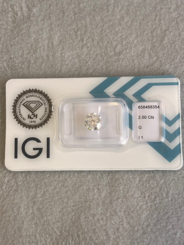 1 pcs 钻石 (天然) - 2.00 ct - 圆形 - G - I1 内含一级 - 国际宝石研究院(IGI) #1.0