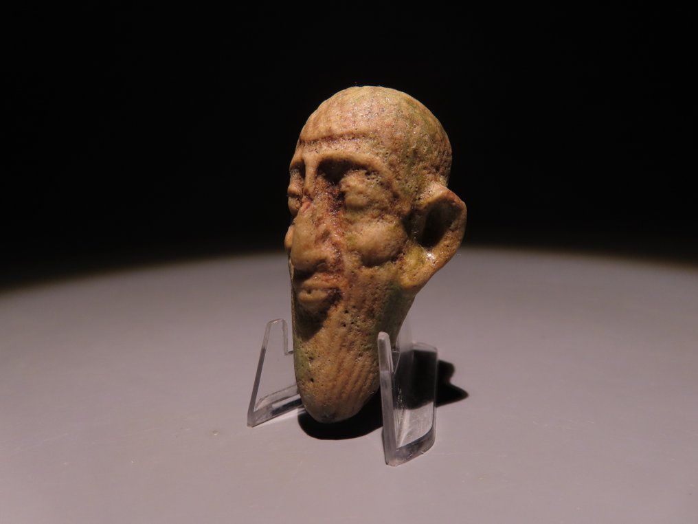 Αρχαία Αιγυπτιακή Faience Ασιατικό κεφάλι. Πτολεμαϊκή περίοδος, περ. 323 - 30 π.Χ. Ύψος 4,5 εκ. #2.1