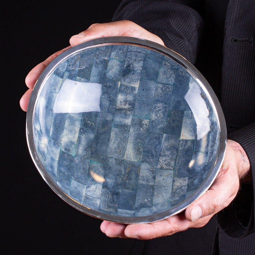 Εξαιρετικό μπλε κοραλλιοειδές μπολ - Ασήμι 925 Ράρο Κοράλλι Μπλε - Heliopora Coerulea. - Ύψος: 200 mm - Πλάτος: 200 mm- 608 g #1.0