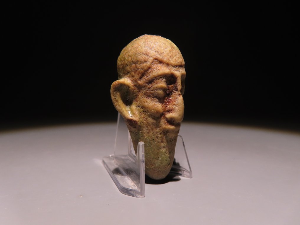 Αρχαία Αιγυπτιακή Faience Ασιατικό κεφάλι. Πτολεμαϊκή περίοδος, περ. 323 - 30 π.Χ. Ύψος 4,5 εκ. #1.0