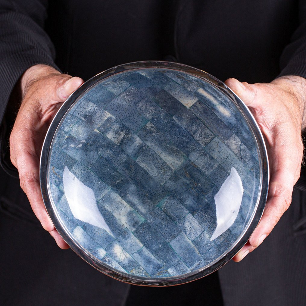 Εξαιρετικό μπλε κοραλλιοειδές μπολ - Ασήμι 925 Ράρο Κοράλλι Μπλε - Heliopora Coerulea. - Ύψος: 200 mm - Πλάτος: 200 mm- 608 g #1.0