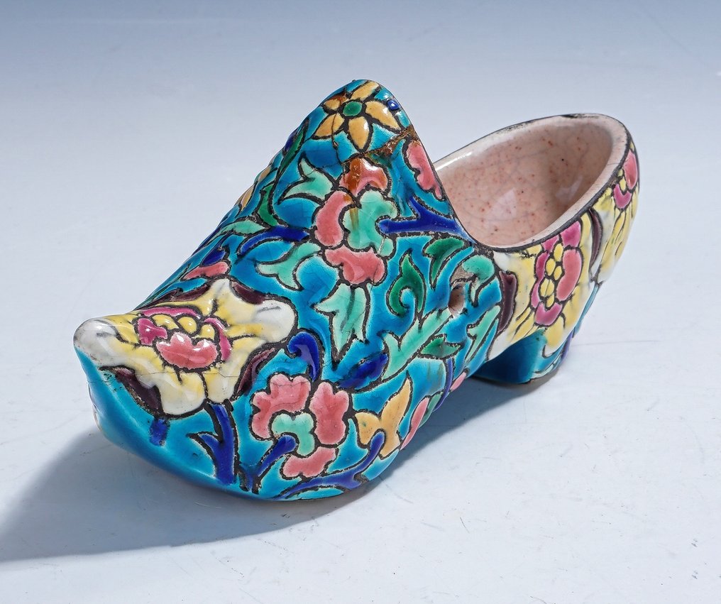 La Faïencerie de Longwy - 大盘子 - 彩绘花卉景泰蓝装饰木底鞋 • 1930 年代 - 陶器 #1.0