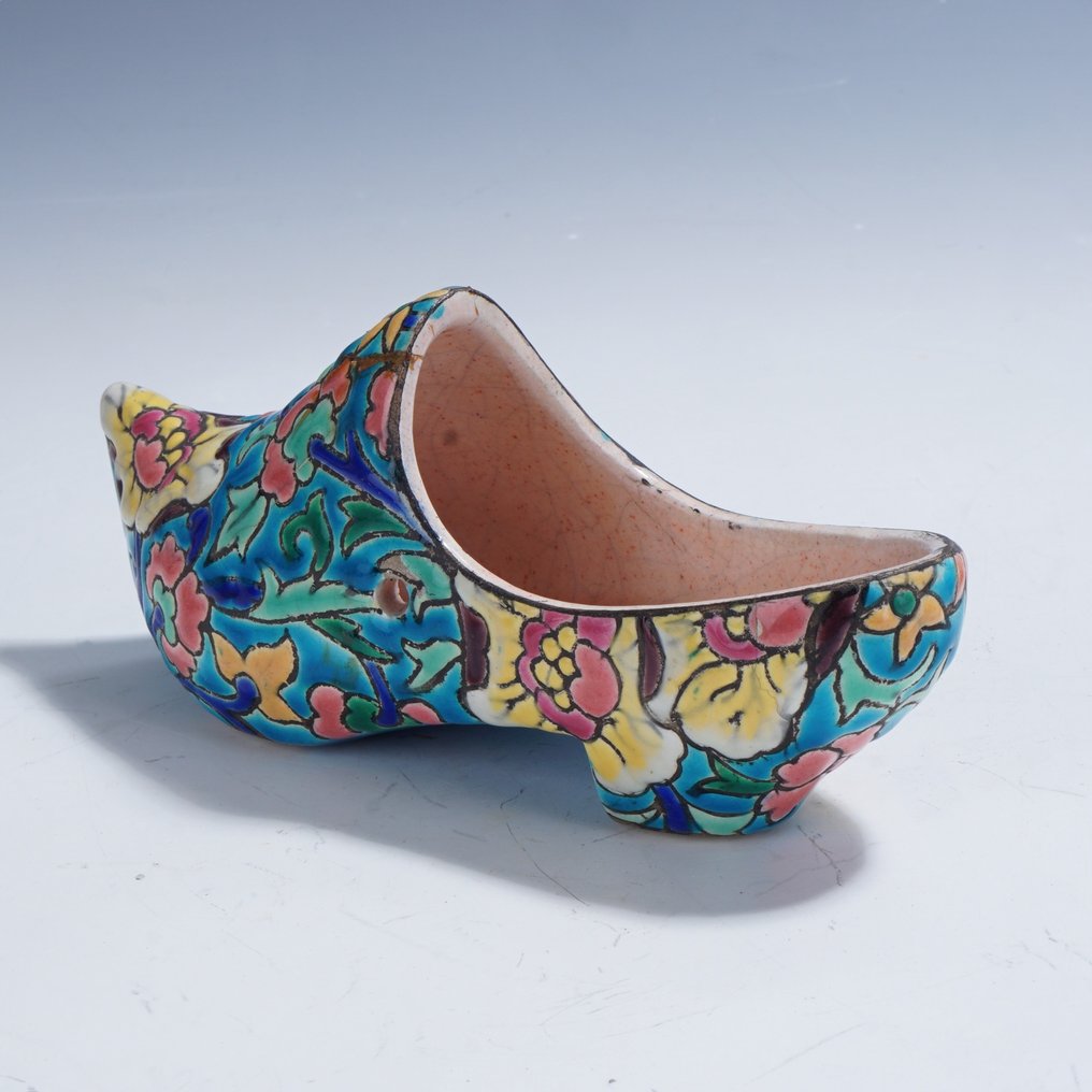 La Faïencerie de Longwy - 大盘子 - 彩绘花卉景泰蓝装饰木底鞋 • 1930 年代 - 陶器 #3.2