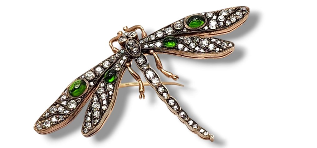 Pregadeira - 14 K Ouro amarelo, Broche de libélula em ouro 56k e diamantes de arte nouveau, com 2,70 quilates. - Art Deco #1.0