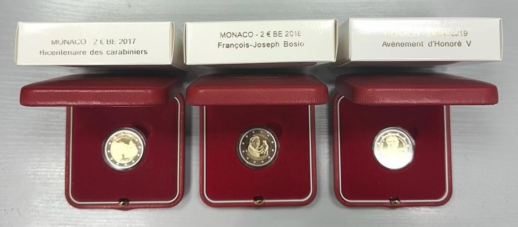 Monaco. 2 Euro 2017/2019 (3 monnaies) Proof #1.0