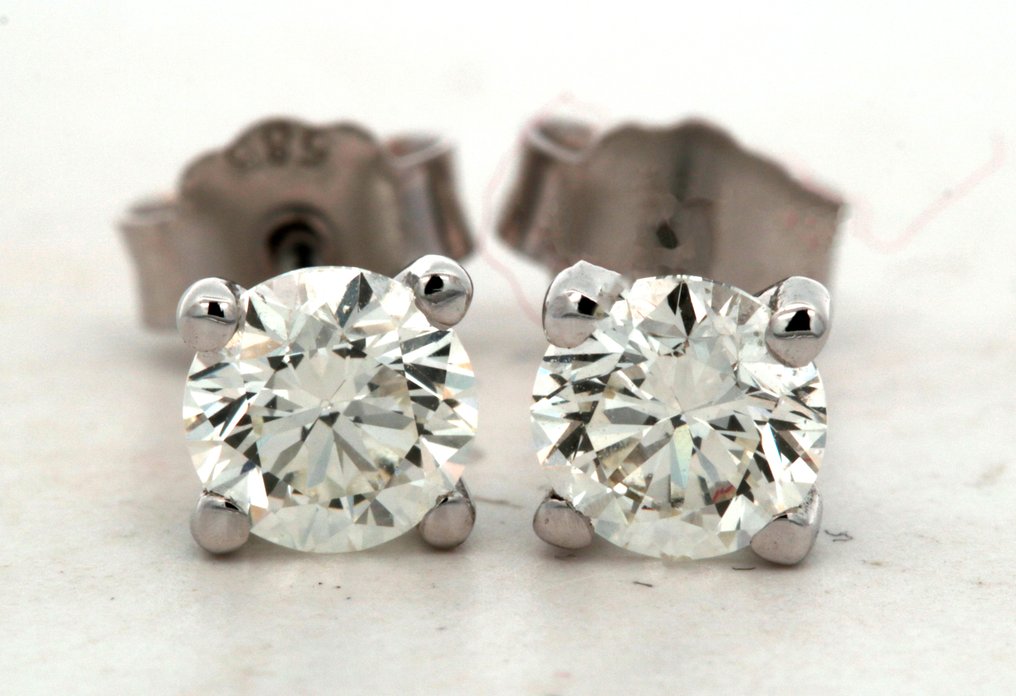耳環 - 14 克拉 白金 - 1.13ct. tw. 鉆石 (天然) #1.0
