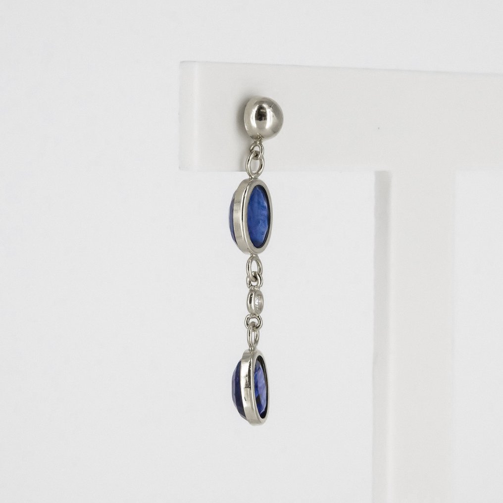 Øredobber - 18 karat Hvitt gull -  4.86ct. tw. Safir - Diamant #1.0