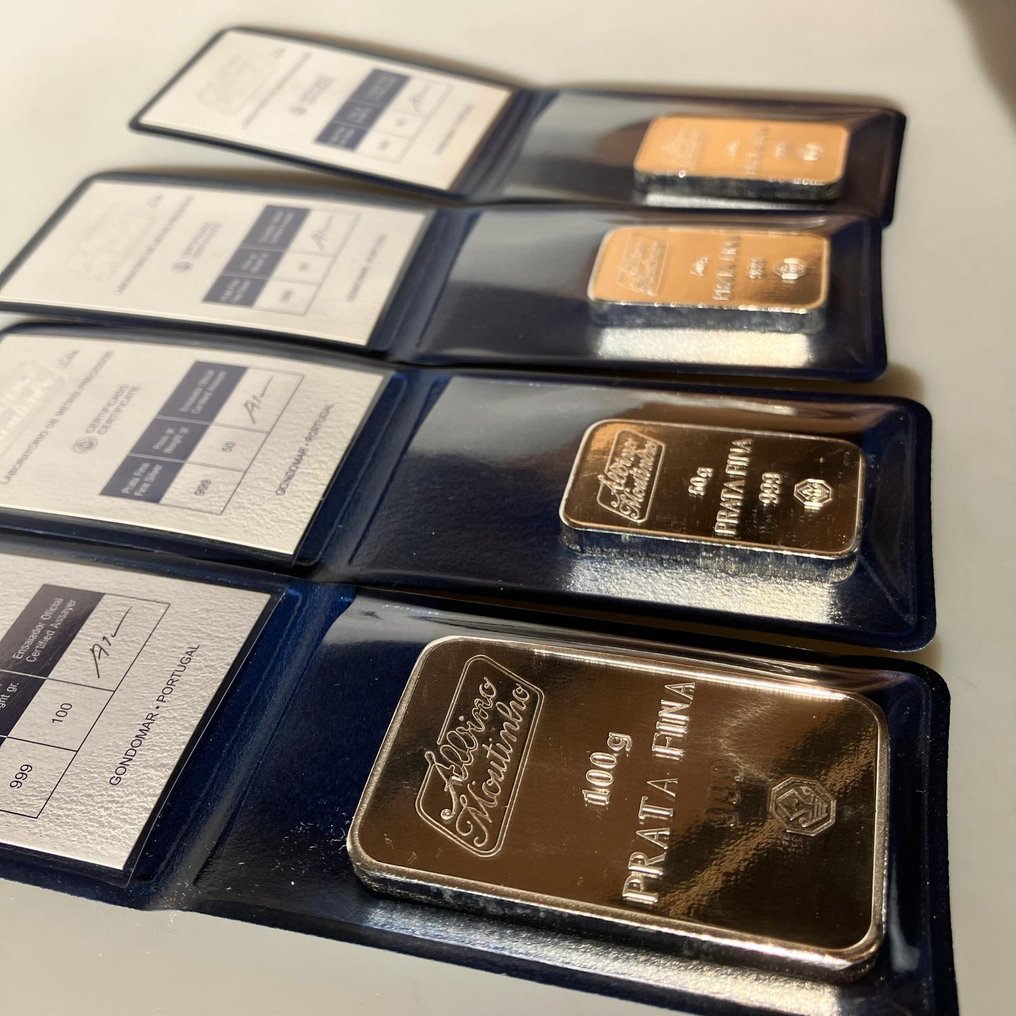 250 Grams - 1 x 100 g + 3 x 50 g Silver bars - Argento .999 - Albino Moutinho - Con certificato #2.1