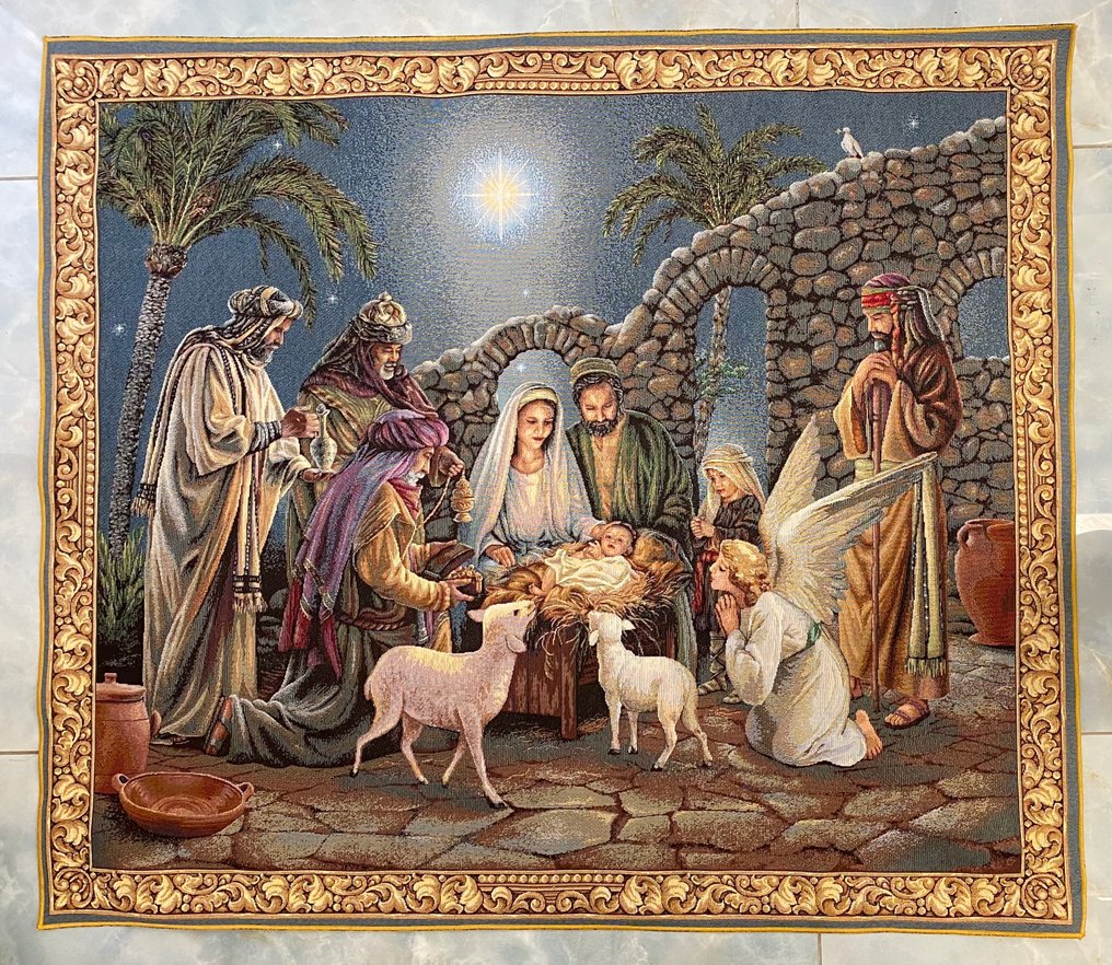 San Leucio Exclusive large biblical Gobelin tapestry of the Nativity with the Magi. - Biblical tapestry - 93 cm - 107 cm #1.0