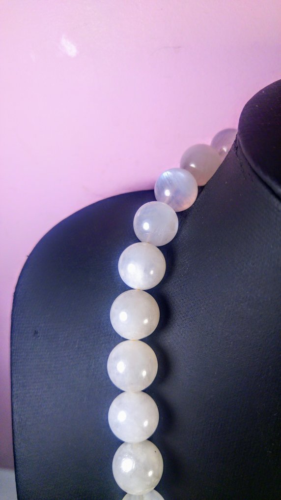 Mondsteinperlen Halskette Strang Runde Perlen - Höhe: 52 cm - Breite: 12 mm- 108 g #3.2