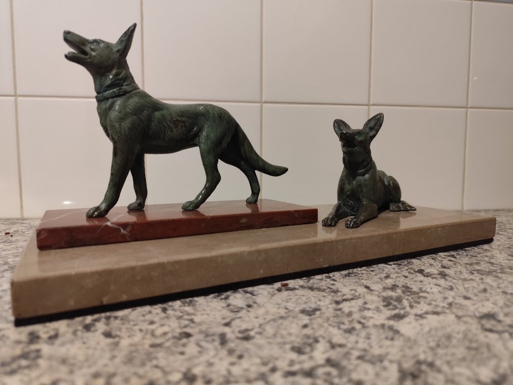 Skulptur, Marmer beeld honden Art Deco - 17 cm - Marmor, Zamac #2.1