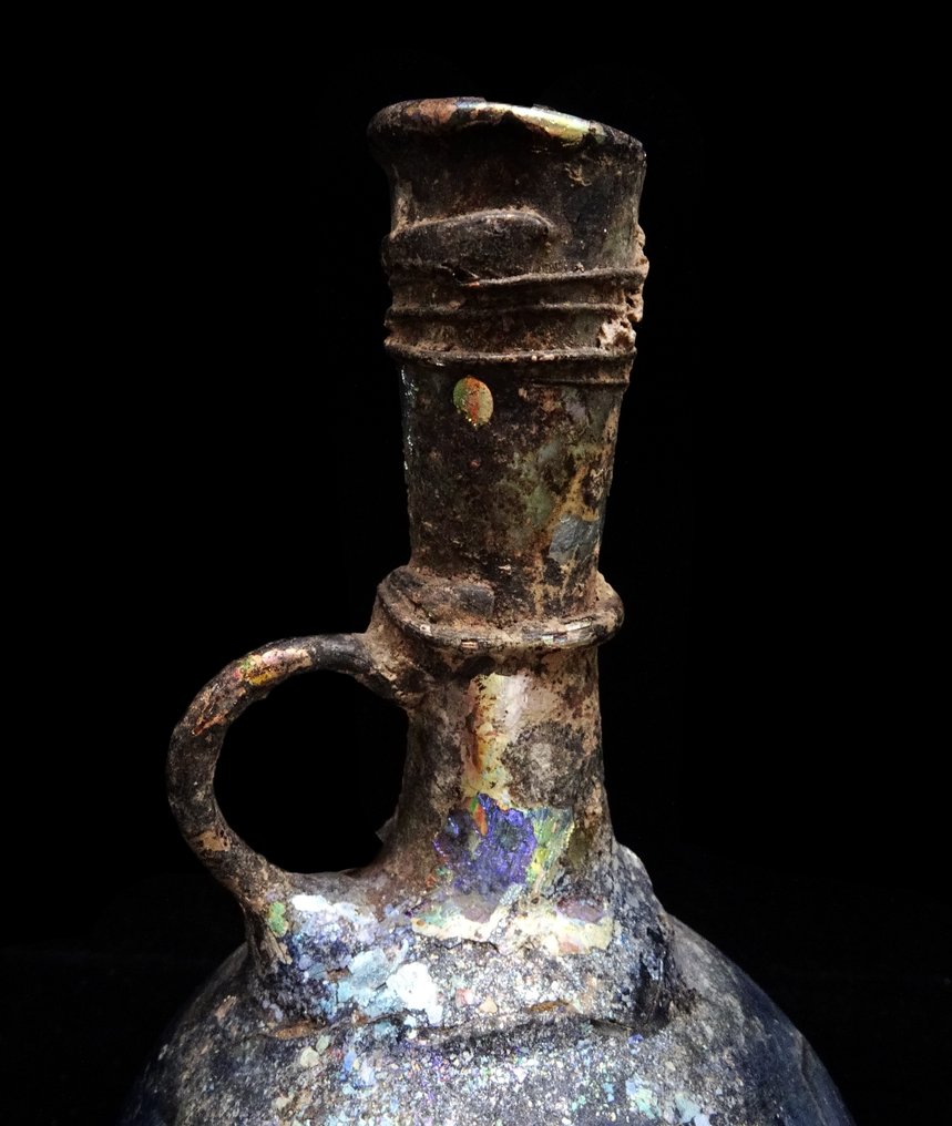 古羅馬 蓝色玻璃罗马瓶,螺旋装饰,公元3世纪 #4.3