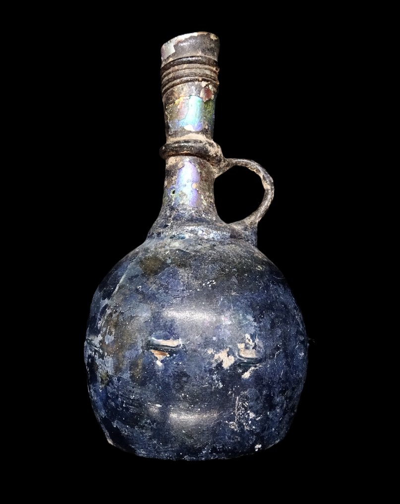 古羅馬 蓝色玻璃罗马瓶,螺旋装饰,公元3世纪 #3.2