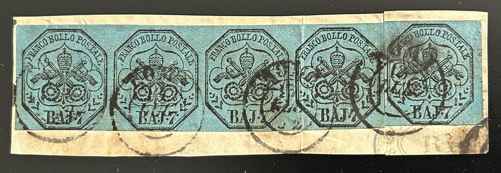 意大利古城邦-教皇国  - 7 baj，精彩的4 + 1 条纹，非常漂亮且罕见。 #1.0
