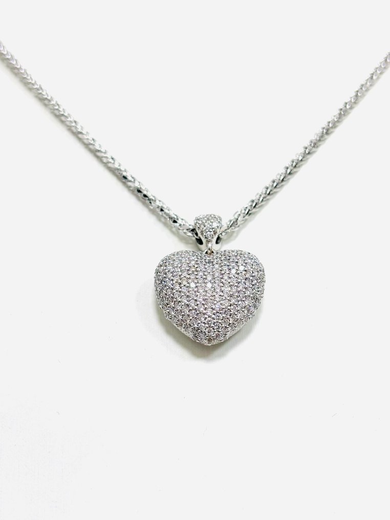 吊墜頸鏈 - 18 克拉 白金 -  3.50ct. tw. 鉆石 (天然)  - 意大利制造 #1.0