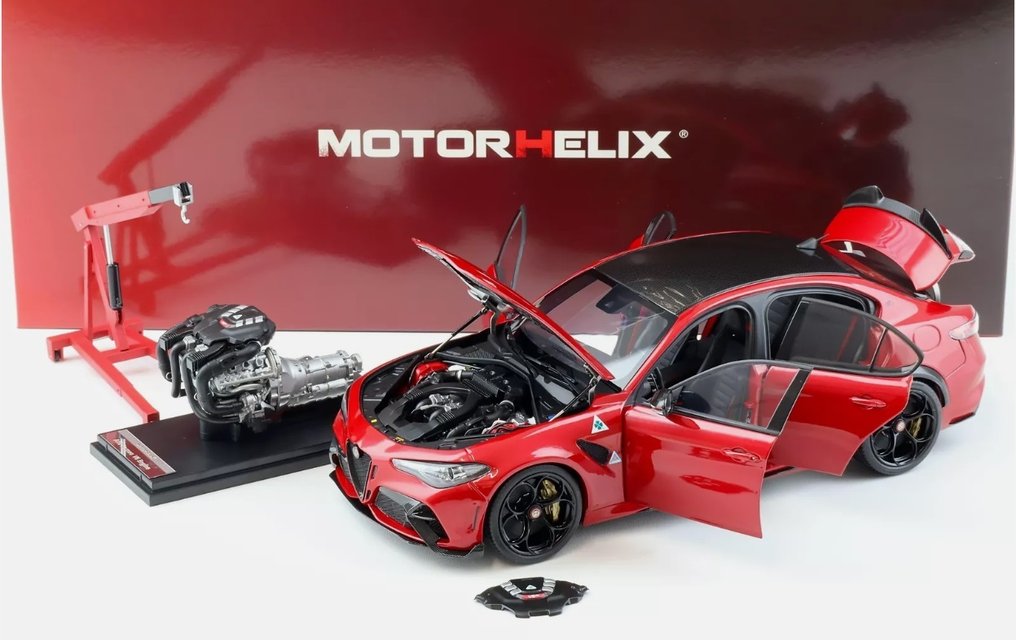 Motorhelix 1:18 - Modell autó - Alfa Romeo Giulia GTA - Rood metallic - Inclusief extra motorblok en motorkraan! - HQ modell! #4.3